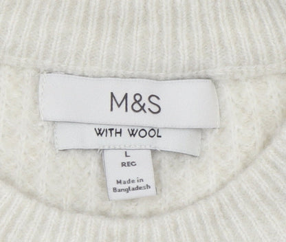 Marks and Spencer Men’s Ivory Waffle-Knit Wool Blend Jumper L