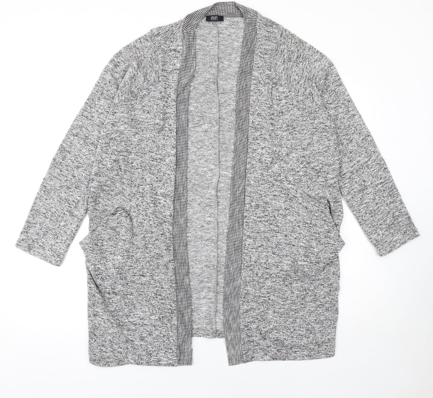 F&F Womens Grey Long Sleeve Open Knitted Cardigan Size 12