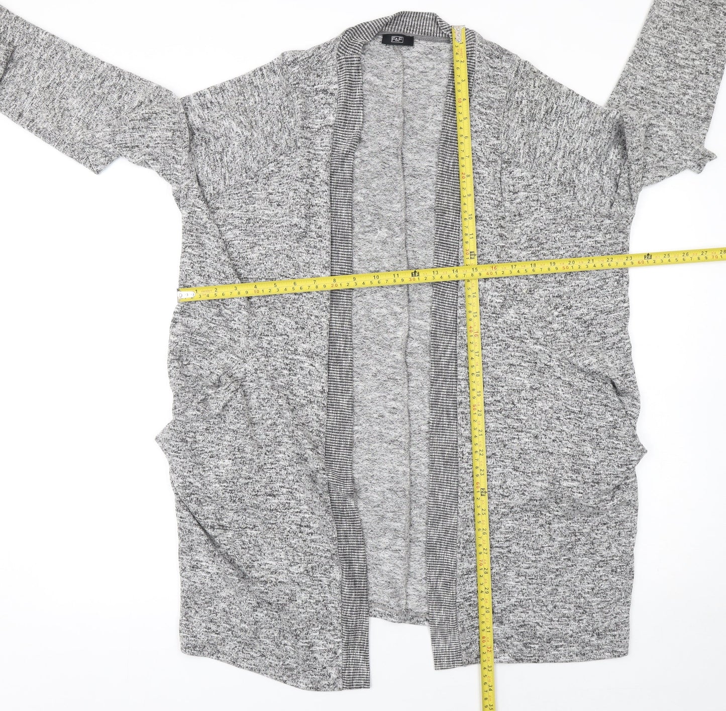 F&F Womens Grey Long Sleeve Open Knitted Cardigan Size 12