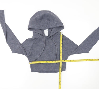 POWERLETE Women Grey Ribbed Hooded Long Sleeve Cropped Jumper S