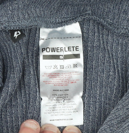 POWERLETE Women Grey Ribbed Hooded Long Sleeve Cropped Jumper S