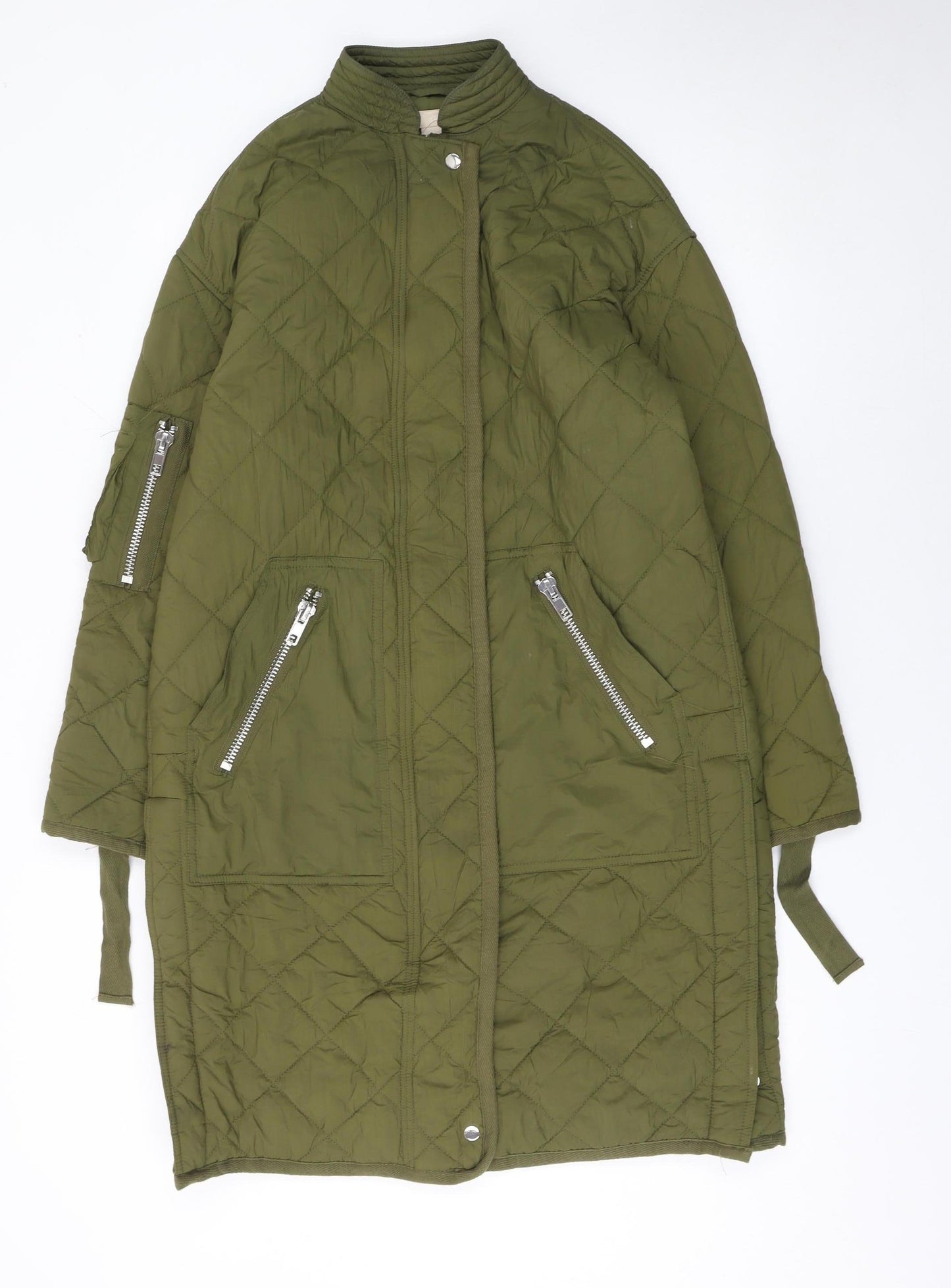 H&M Women’s Green Quilted Long Coat Size 4 Regular