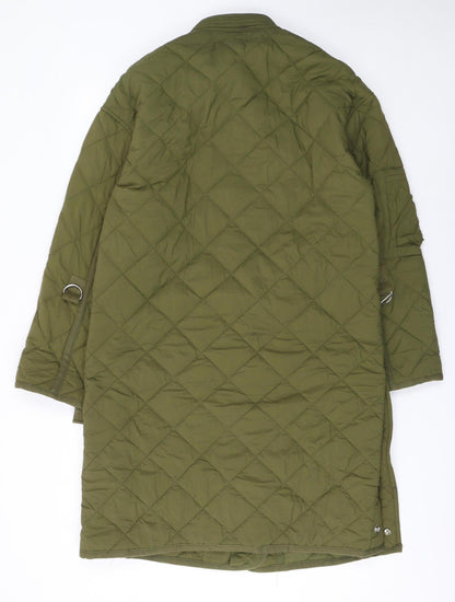 H&M Women’s Green Quilted Long Coat Size 4 Regular