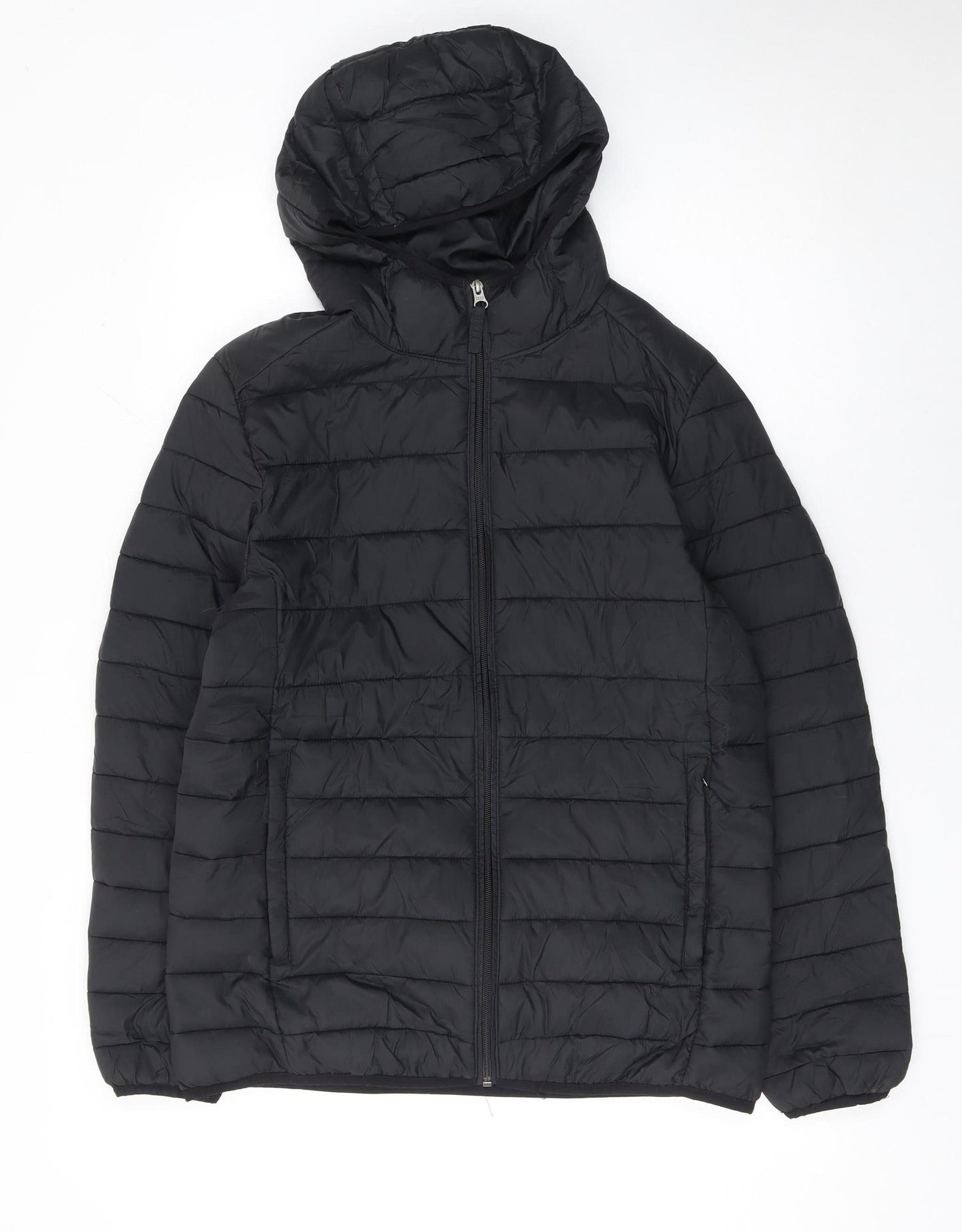 Amazon Essentials Men's Black Puffer Jacket Small Hooded Lightweight Winter Coat