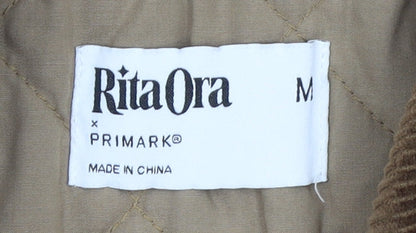 Primark Women Beige Bomber Jacket M Cotton Lined Classic Style