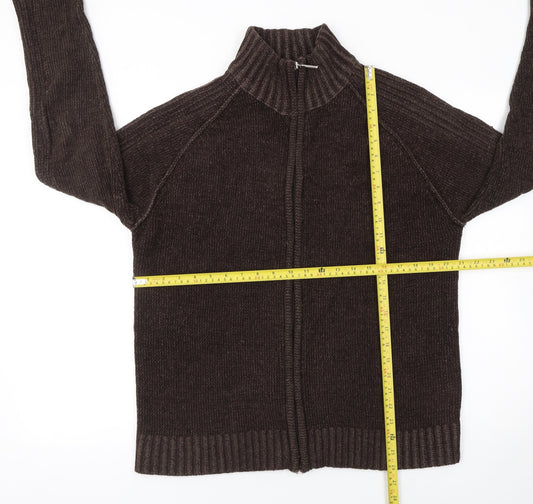 Burton Men's Brown Acrylic Full Zip High Neck Jumper Size L