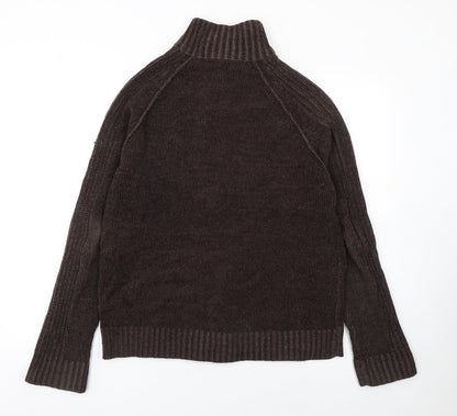 Burton Men's Brown Acrylic Full Zip High Neck Jumper Size L