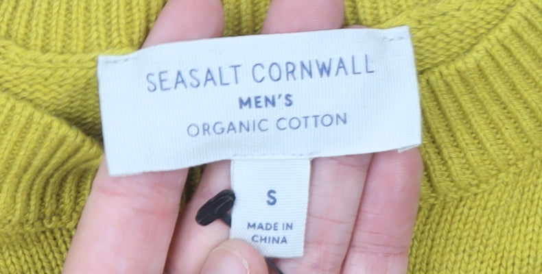 Seasalt Cornwall Men's Yellow Organic Cotton Crew Neck Jumper Size S