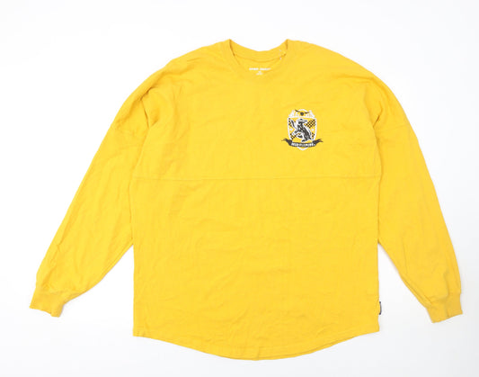 Spirit Jersey Men’s Yellow Hufflepuff Long Sleeve Cotton T-Shirt Size M