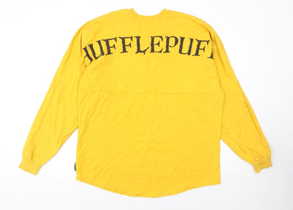 Spirit Jersey Men’s Yellow Hufflepuff Long Sleeve Cotton T-Shirt Size M