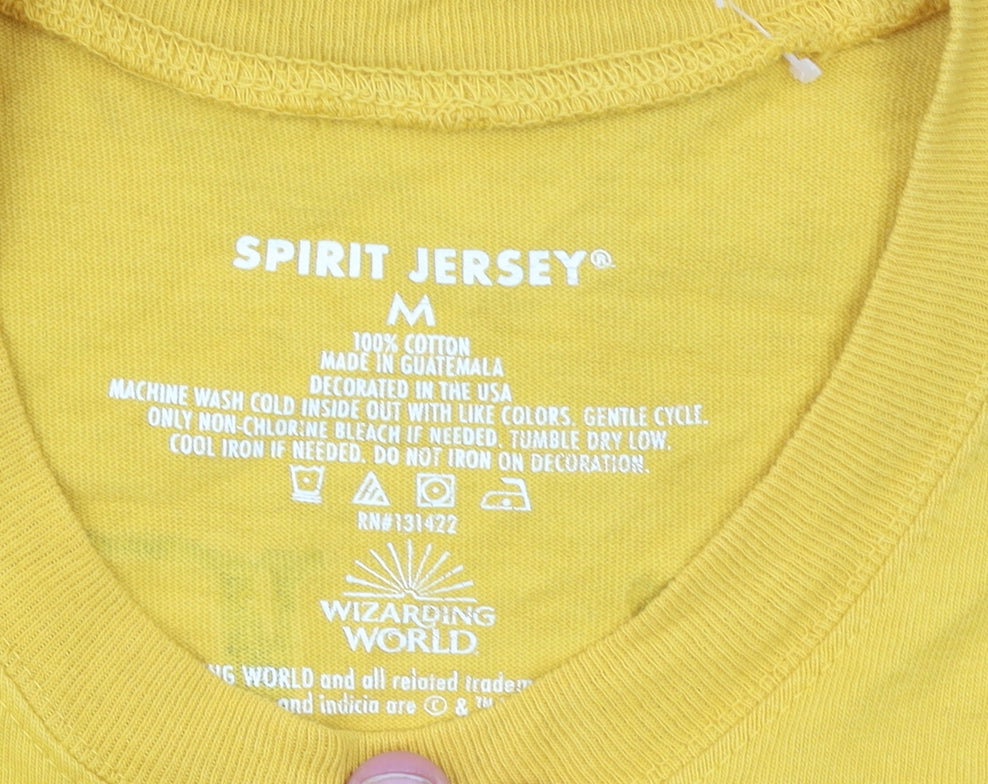 Spirit Jersey Men’s Yellow Hufflepuff Long Sleeve Cotton T-Shirt Size M