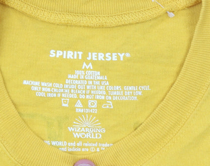 Spirit Jersey Men’s Yellow Hufflepuff Long Sleeve Cotton T-Shirt Size M