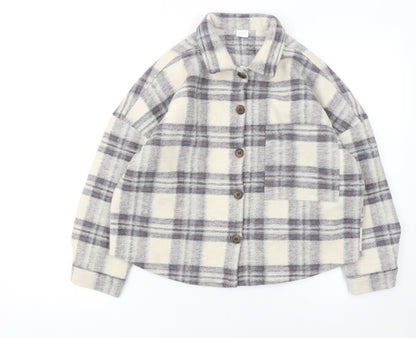 Next Girls Beige Checked Fringe Shirt Jacket 10 Years Polyester Autumn Winter