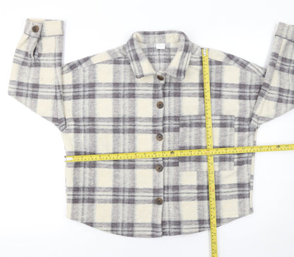 Next Girls Beige Checked Fringe Shirt Jacket 10 Years Polyester Autumn Winter