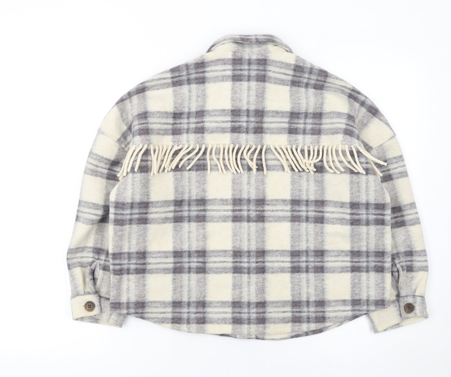 Next Girls Beige Checked Fringe Shirt Jacket 10 Years Polyester Autumn Winter