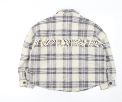 Next Girls Beige Checked Fringe Shirt Jacket 10 Years Polyester Autumn Winter
