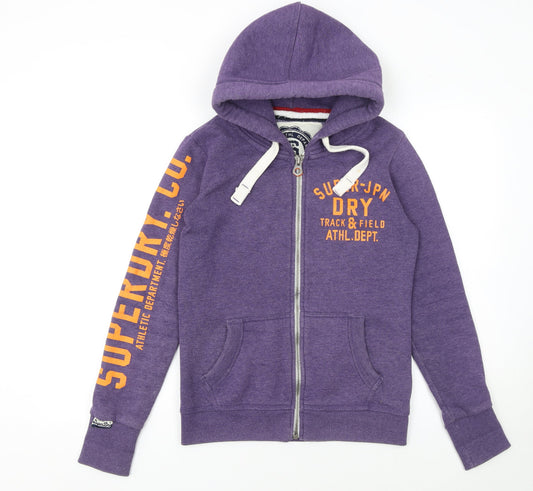 Superdry Women's Purple Full Zip Hoodie Size S Cotton Blend Athletic Print