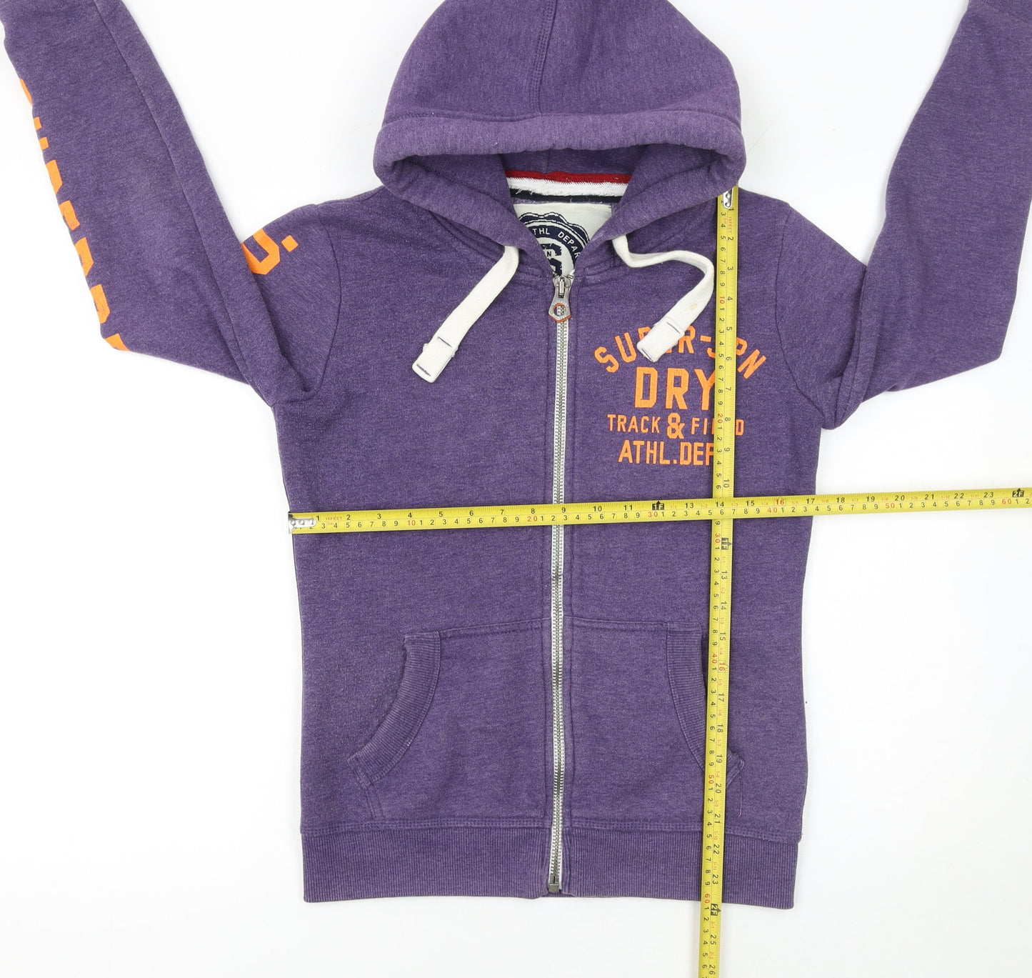Superdry Women's Purple Full Zip Hoodie Size S Cotton Blend Athletic Print