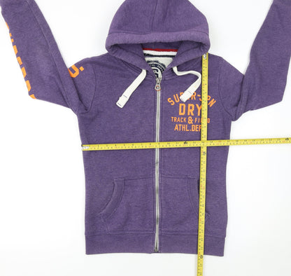 Superdry Women's Purple Full Zip Hoodie Size S Cotton Blend Athletic Print