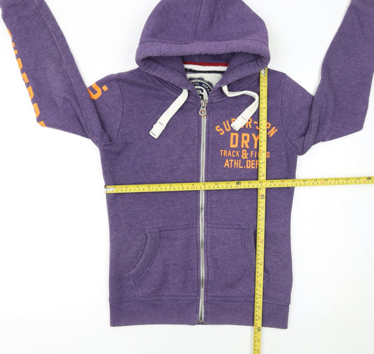 Superdry Women's Purple Full Zip Hoodie Size S Cotton Blend Athletic Print