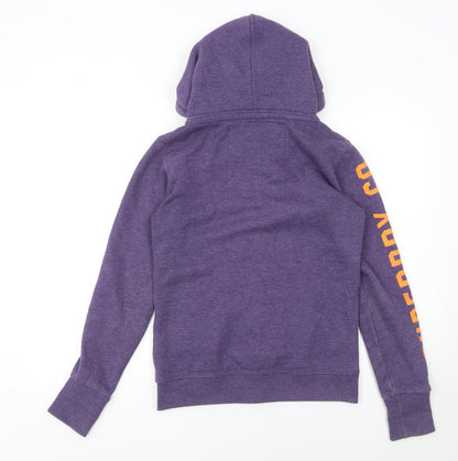 Superdry Women's Purple Full Zip Hoodie Size S Cotton Blend Athletic Print