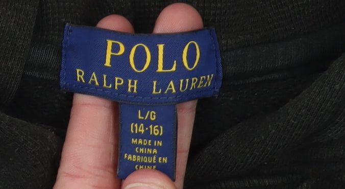 Ralph Lauren Boys Black Pullover Hoodie L 14-16 Years Cotton Fleece