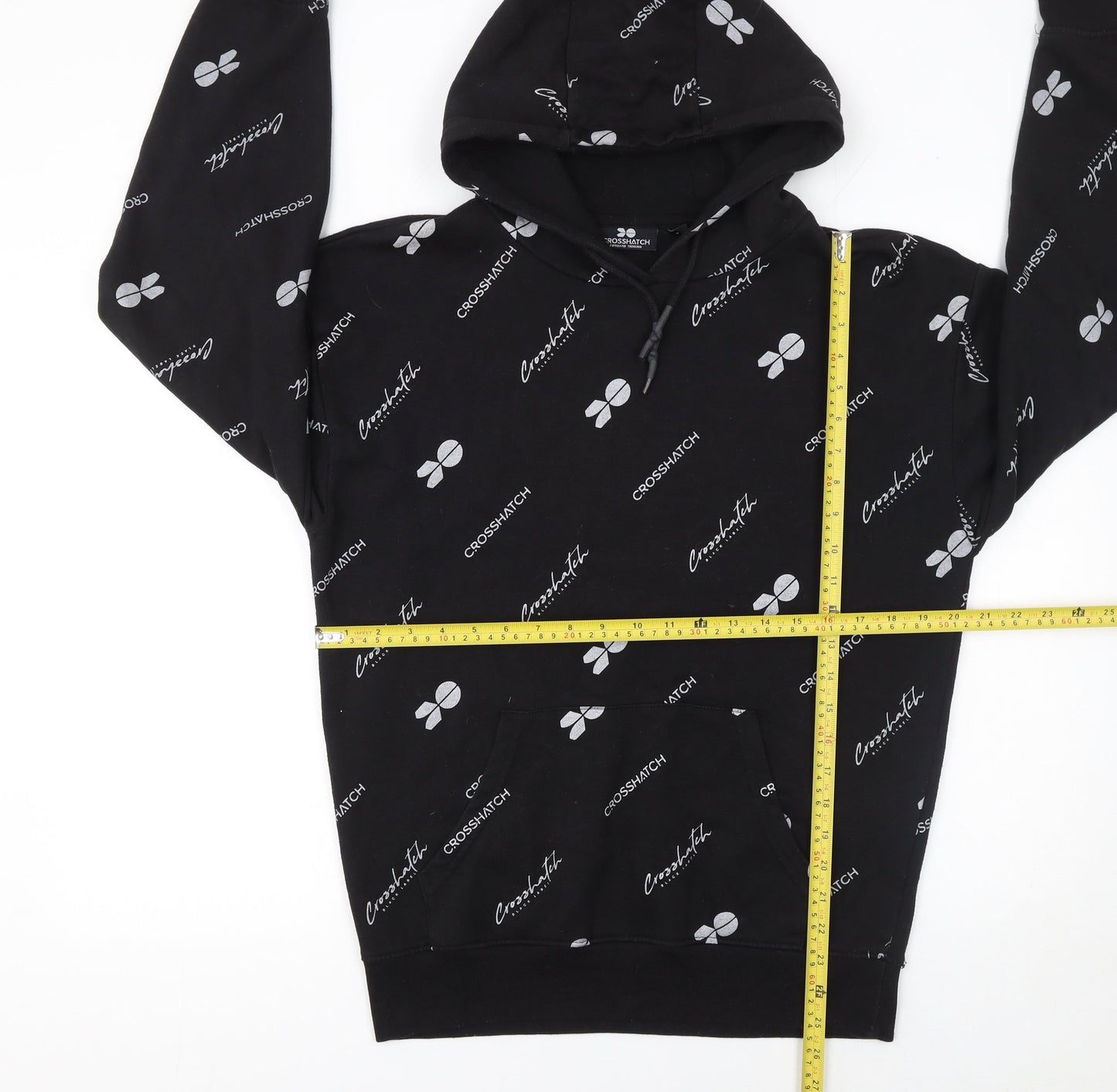 Mens UK Size S Crosshatch Black Pullover Hoodie