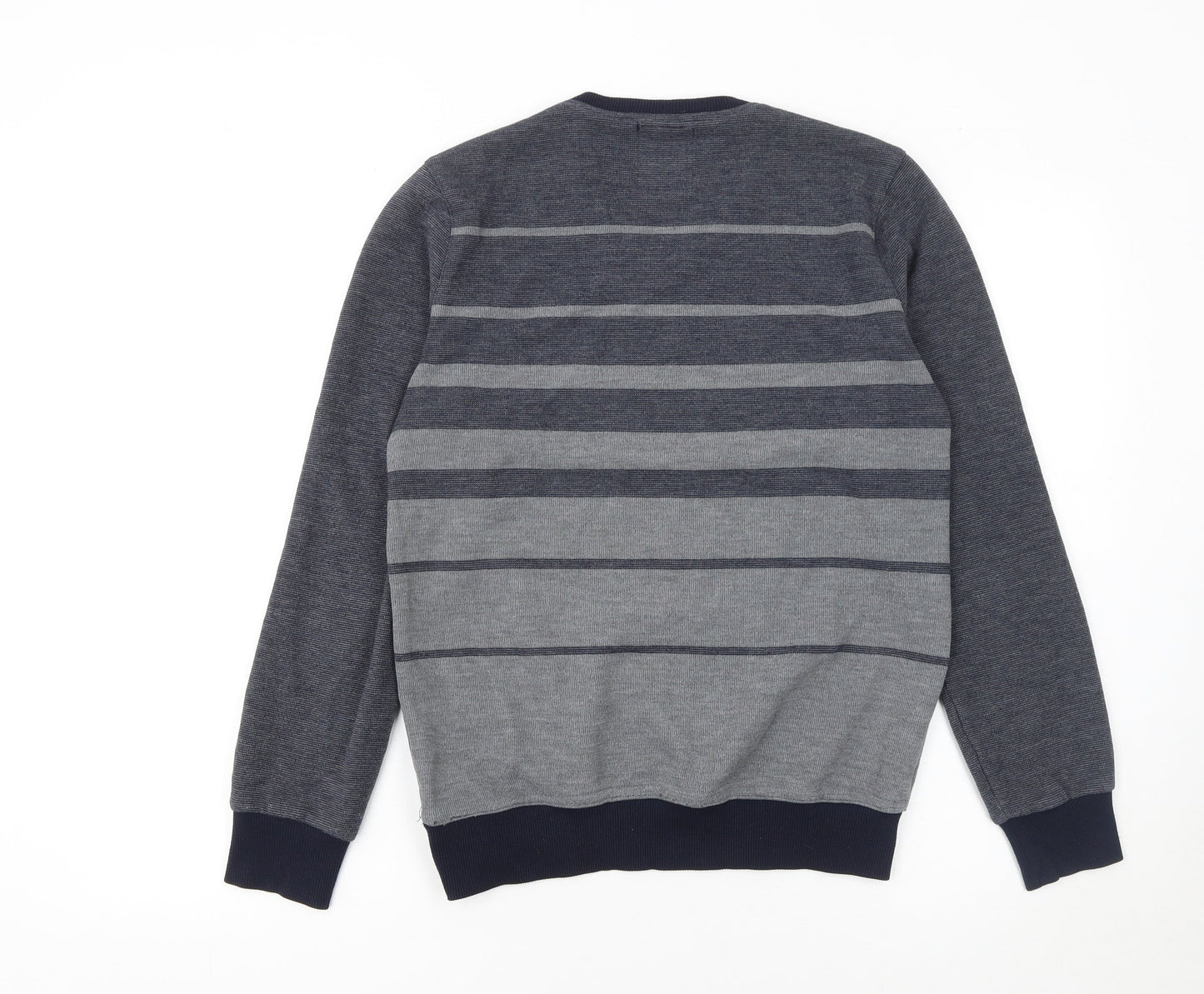 NGR Men's Grey Striped V-Neck Pullover Jumper Size M