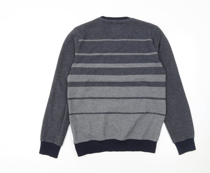 NGR Men's Grey Striped V-Neck Pullover Jumper Size M