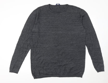 EASY Men Grey XL Crew Neck Cotton Wool Blend Pullover Jumper