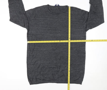 EASY Men Grey XL Crew Neck Cotton Wool Blend Pullover Jumper