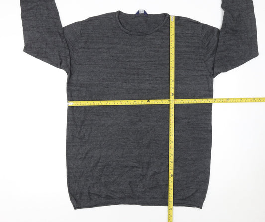 EASY Men Grey XL Crew Neck Cotton Wool Blend Pullover Jumper