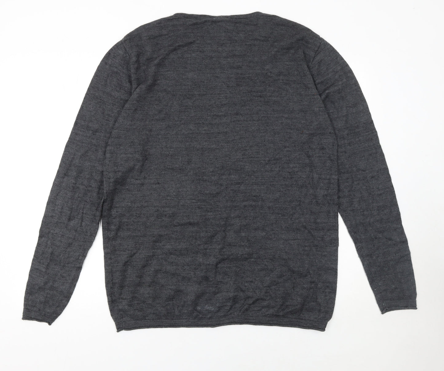 EASY Men Grey XL Crew Neck Cotton Wool Blend Pullover Jumper