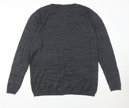EASY Men Grey XL Crew Neck Cotton Wool Blend Pullover Jumper