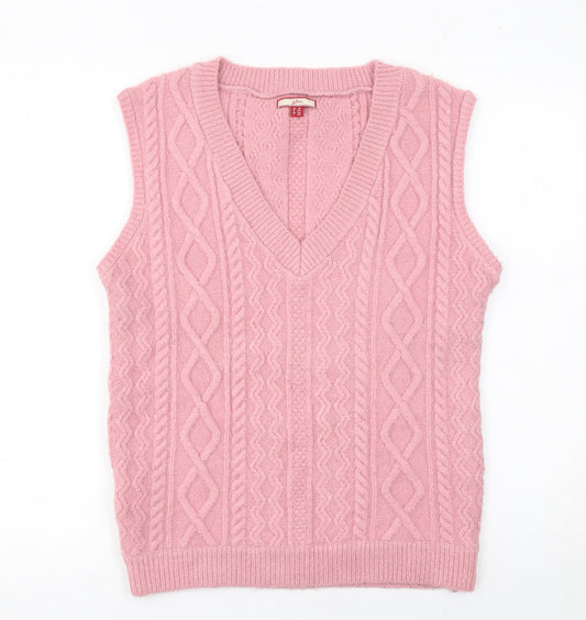 Joe Browns Women Pink Cable-Knit Wool Blend Sleeveless V-Neck Jumper Vest Size 16