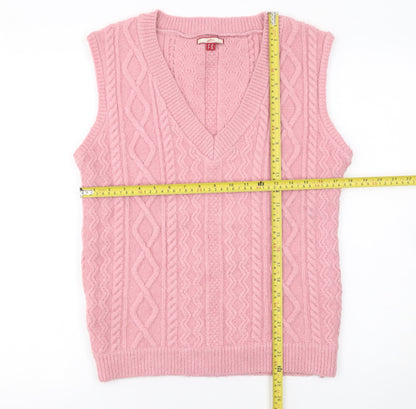 Joe Browns Women Pink Cable-Knit Wool Blend Sleeveless V-Neck Jumper Vest Size 16