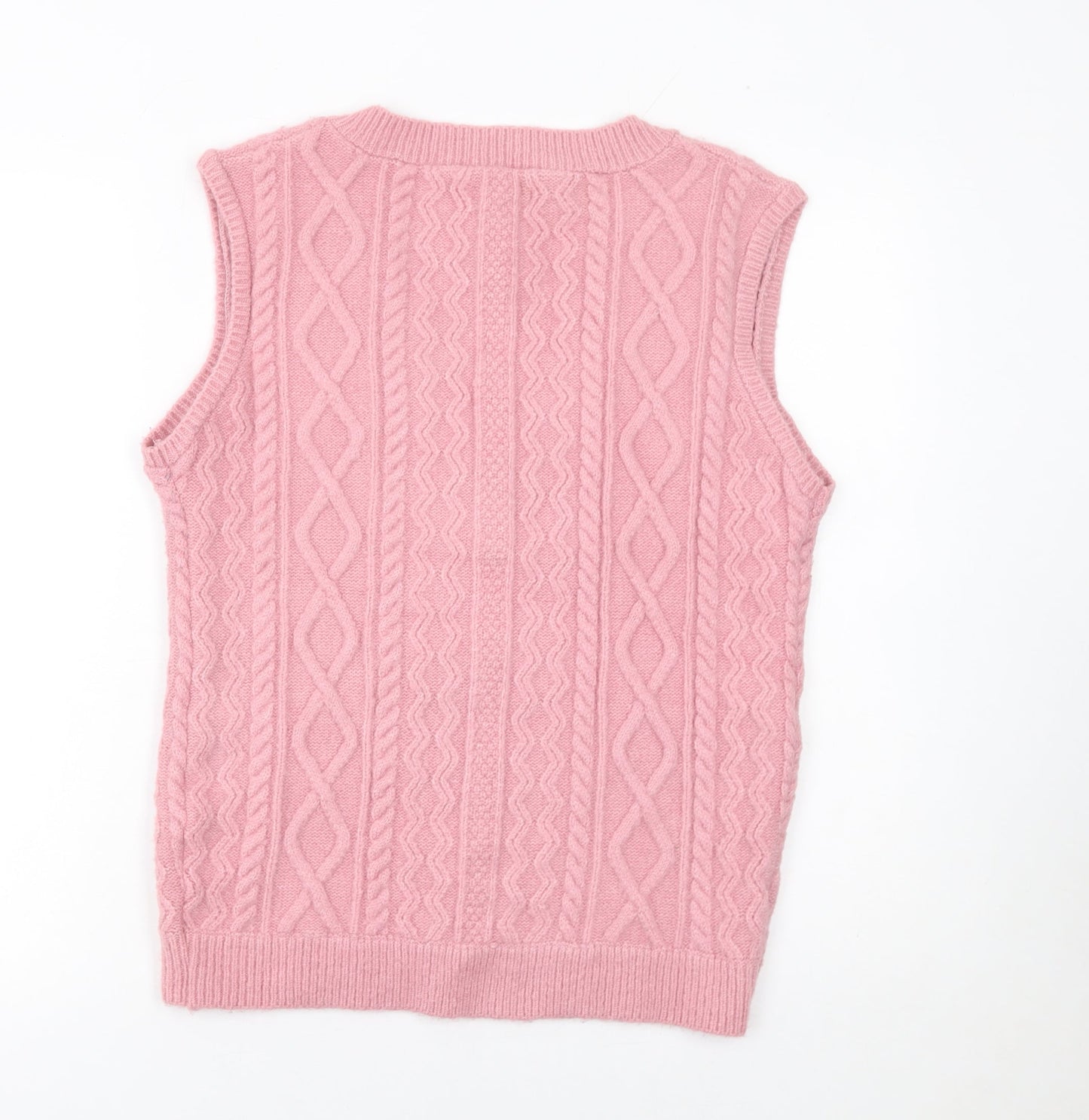 Joe Browns Women Pink Cable-Knit Wool Blend Sleeveless V-Neck Jumper Vest Size 16