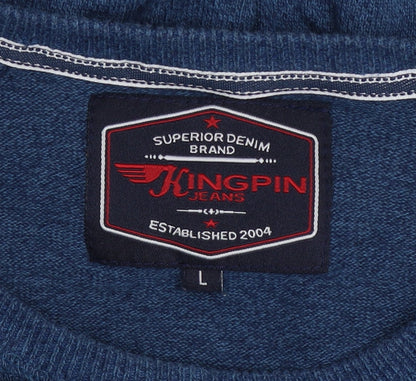 Kingpin Jeans Men's Blue Cotton Crew Neck Pullover Jumper L
