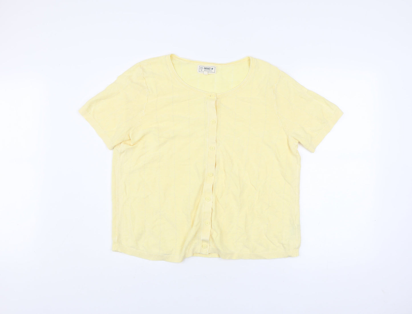 FatFace Women Yellow Button-Up Knit Top Size 18 Short Sleeve
