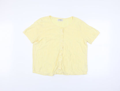 FatFace Women Yellow Button-Up Knit Top Size 18 Short Sleeve