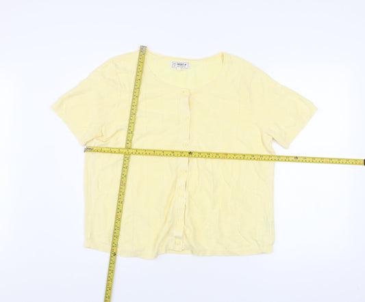 FatFace Women Yellow Button-Up Knit Top Size 18 Short Sleeve