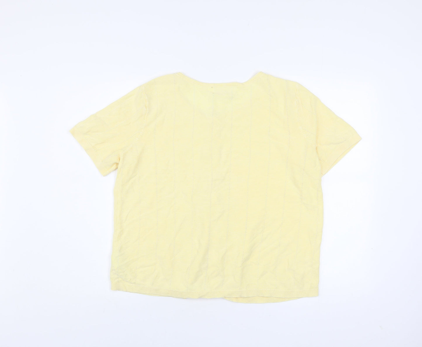 FatFace Women Yellow Button-Up Knit Top Size 18 Short Sleeve