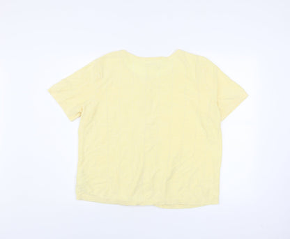 FatFace Women Yellow Button-Up Knit Top Size 18 Short Sleeve