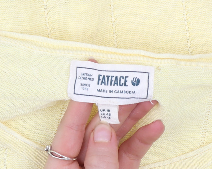 FatFace Women Yellow Button-Up Knit Top Size 18 Short Sleeve
