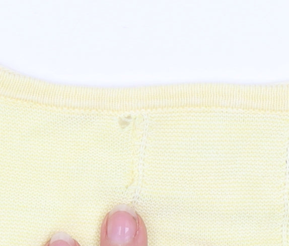 FatFace Women Yellow Button-Up Knit Top Size 18 Short Sleeve