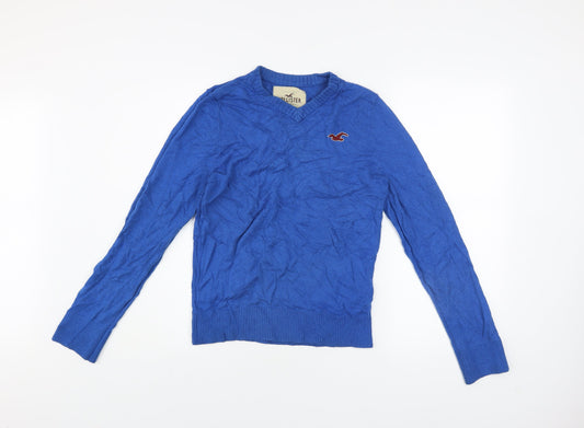 Hollister Men's Blue V-Neck Cotton Blend Jumper Size M Classic Fit