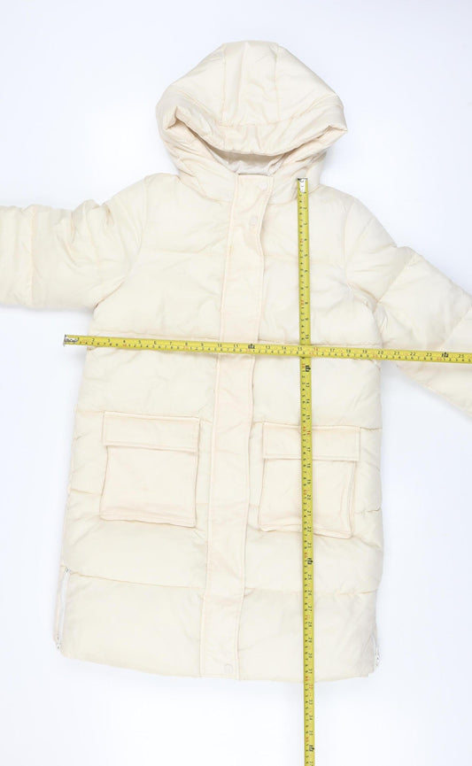 Marks and Spencer Girls Ivory Hooded Puffer Coat 9-10 Years Water Resistant