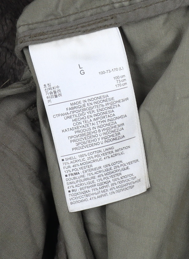 Gap Women’s Green Fur Trim Parka Coat L Hooded Cotton Winter Jacket