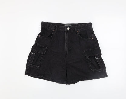 Primark Women’s Black High Rise Cargo Denim Shorts Size 12
