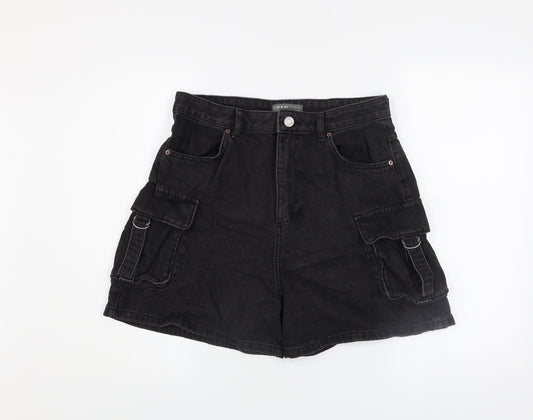 Primark Women’s Black High Rise Cargo Denim Shorts Size 12